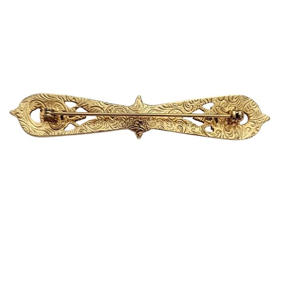 1928 Brand Gold Tone Clear Rhinestone Bar Brooch Pin E883 - Picture 5 of 8